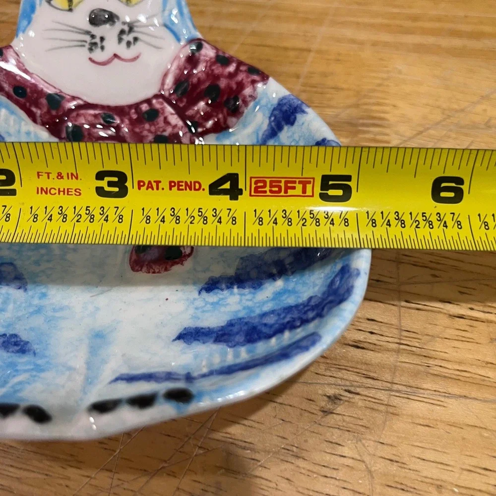 Vtg Reading China & Glass‎ Italy Ceramic Blue Cat Trinket Dish Kitschy Folk Art